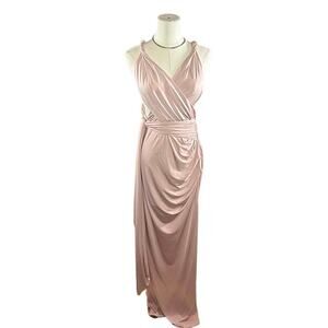 House of CB Dominique Maxi Dress Nude Ruched Backless Wrap | Medium